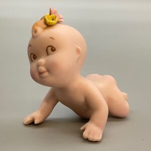 Vintage Crawling Kewpie Baby Cherub Flowers on Head  Bisque Porcelain Figurine